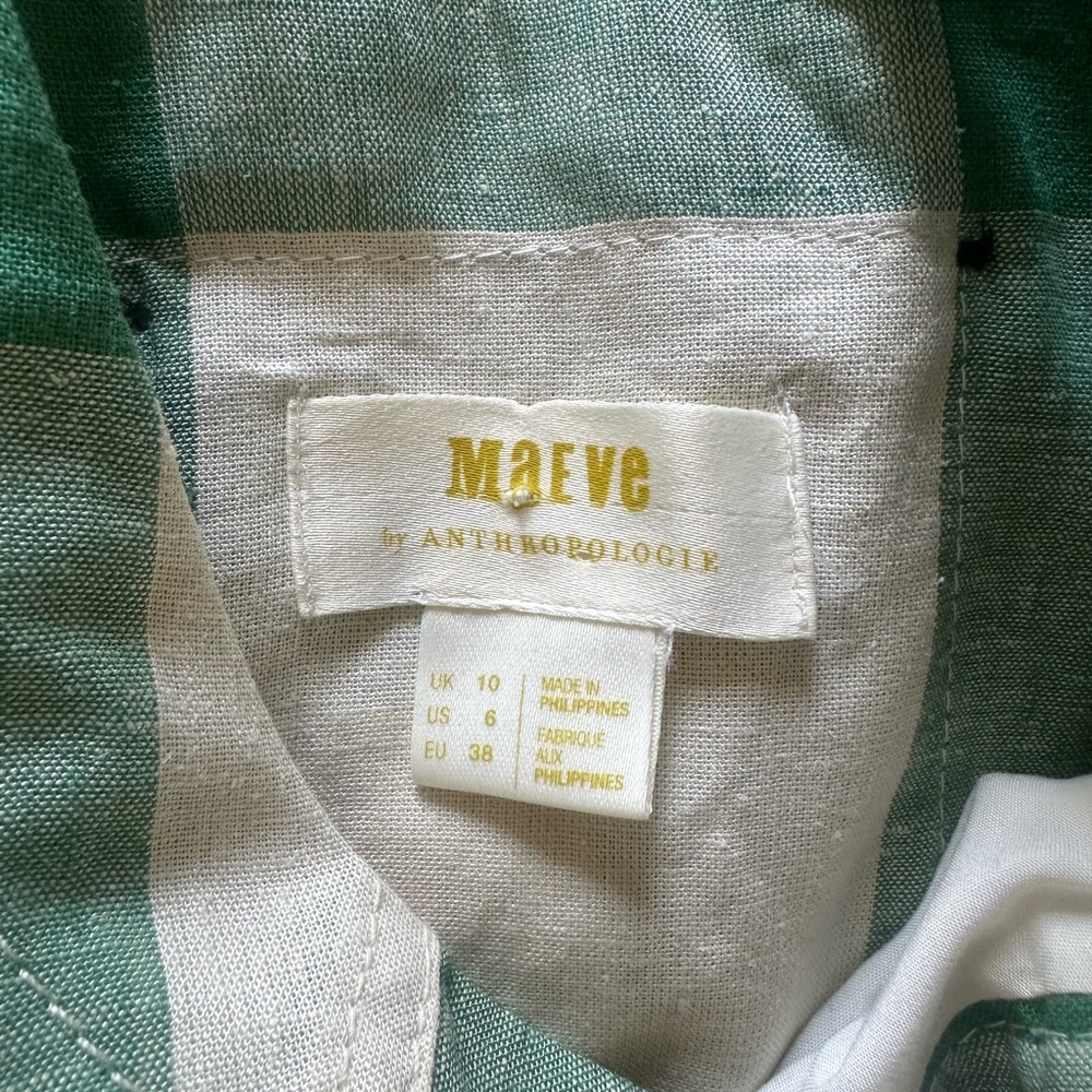 Maeve by ANTHROPOLOGIE Midi Gingham green and white dress - Picture 5 of 6